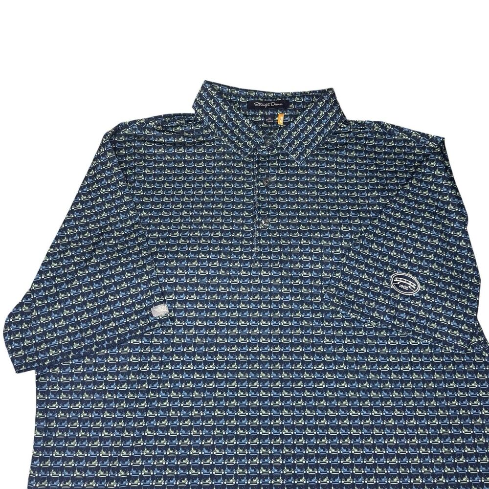 Straight Down Golf‎ Polo Shirt Mens M Blue Golf Cart All Over Print Performance - Picture 2 of 9